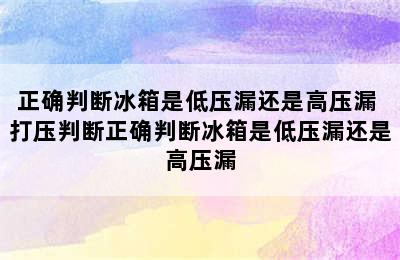 正确判断冰箱是低压漏还是高压漏 打压判断正确判断冰箱是低压漏还是高压漏